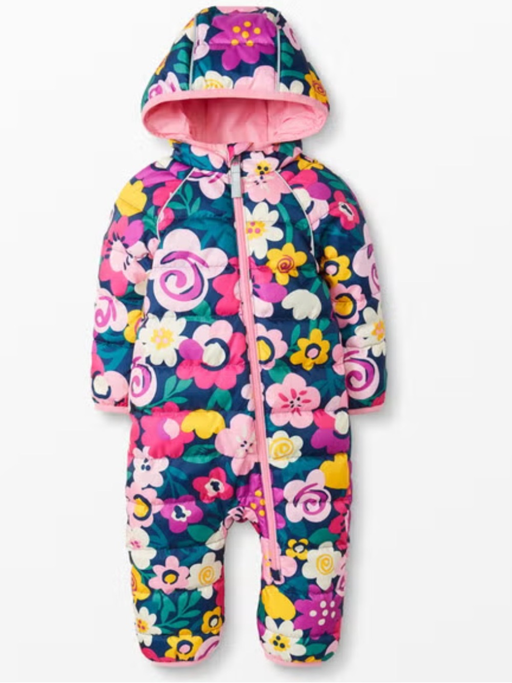 Hanna Andersson $110 Insulated Full-Zip Floral Snowsuit Pink/Blue 90cm/US 3T EUC